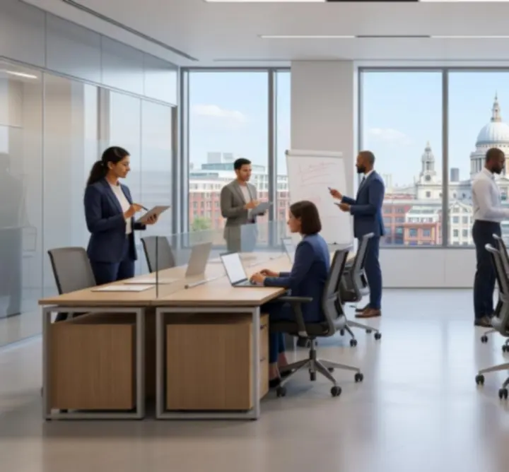 UK-based consultants collaborating in a modern office