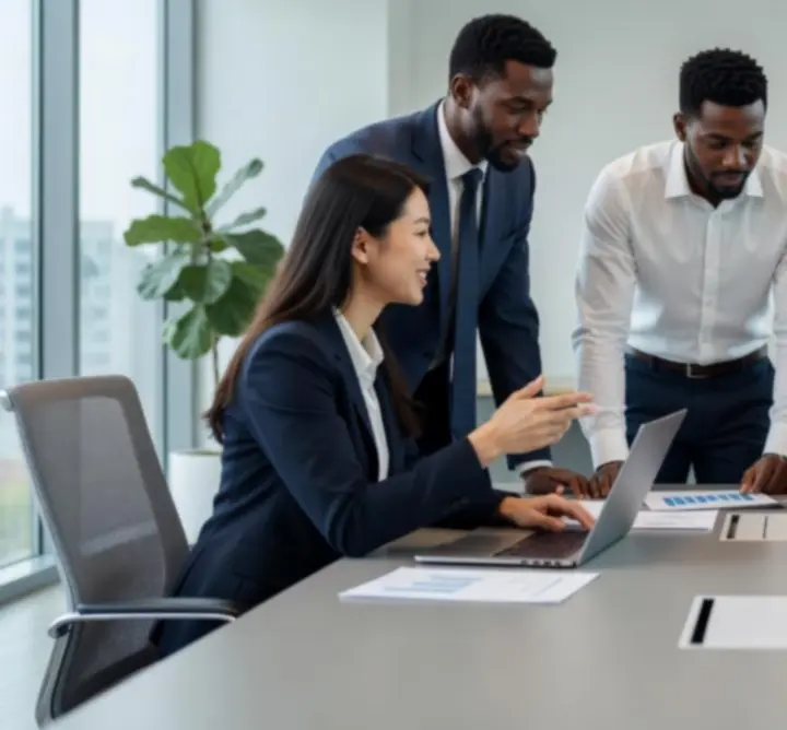 Consultancy team in discussion around a meeting table